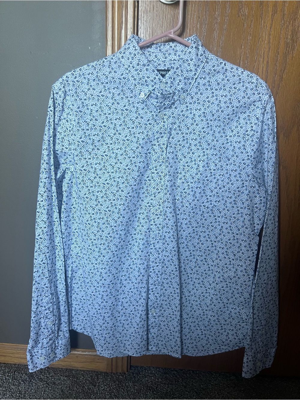 Express Men’s Light Blue Floral Button-Down Shirt